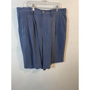 Caribbean Men's Size 33 100% Silk Shorts Blue Relax Pleated Tropical 9" Inseam
